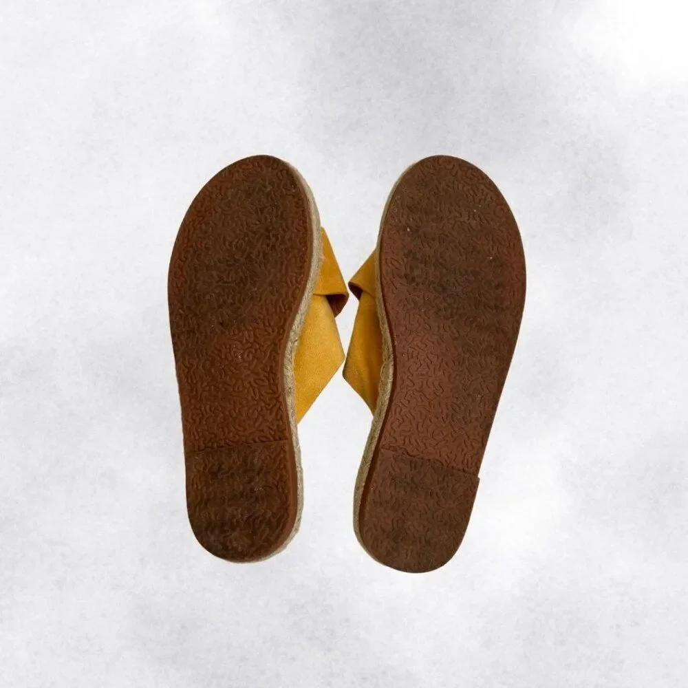 RockClub Couture Women's Mustard Yellow Suede Strap Espadrille Slides Size 9